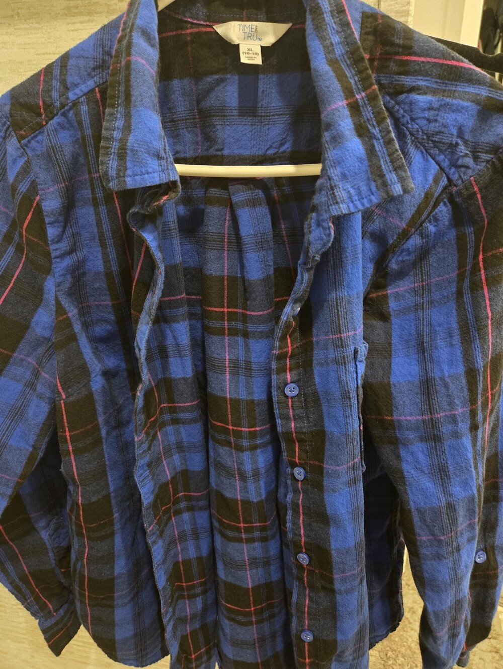 Time and Tru Blue Plaid Flannel Shirt -women's